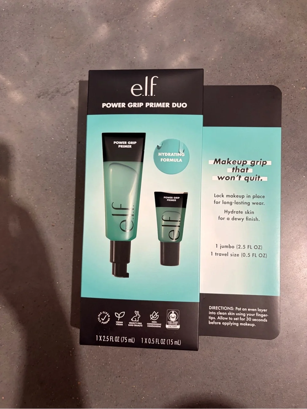 ELF e.l.f Power Grip Primer Clear 2.5 Fl Oz 75ml +15ml Jumbo set Tube seal